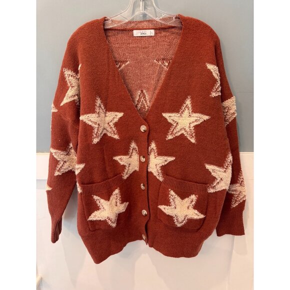 Talulah Star Pattern Textured Button Up Cardigan With Pockets Womens Size Large - Picture 1 of 8